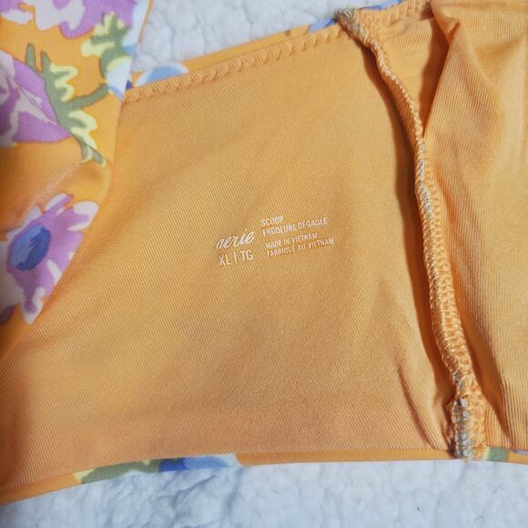 Aerie Orange Floral Bikini Scoop Top Women's Extra Large Ruffle Flutter NWT - Picture 9 of 13